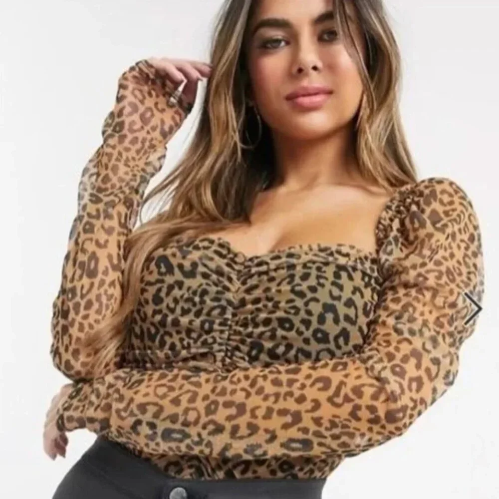 MISGUIDED Ruched Leopard Print Top - Picture 12 of 12